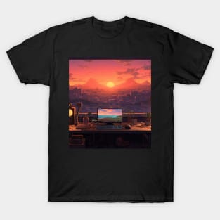 DJ Console DJ Set Computer Sunset T-Shirt